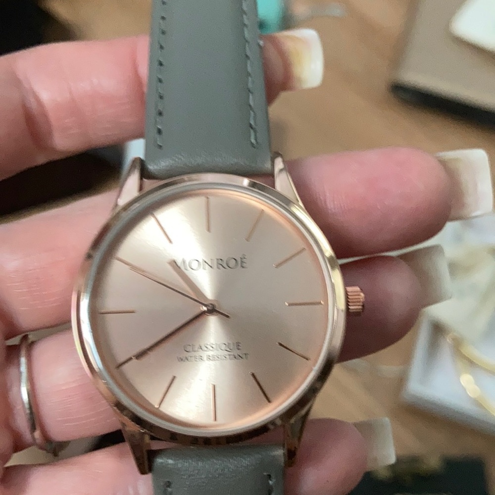 Gray leather bands with rose gold face